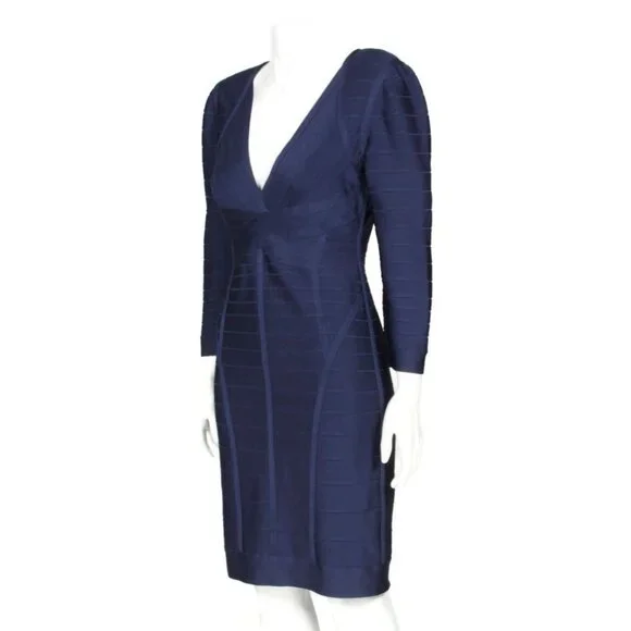 HERVE LEGER JOANA Navy Blue Bandage 3/4 Sleeve Dress sz Medium /791 - Picture 4 of 7